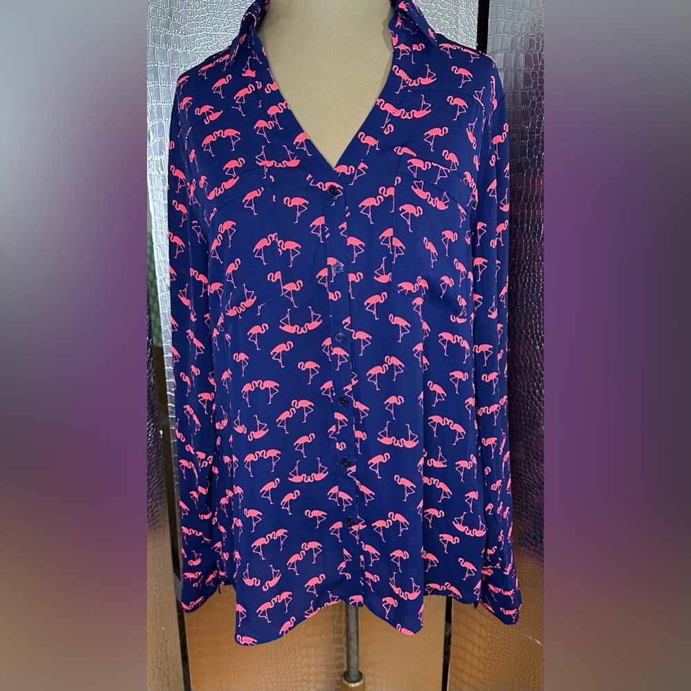 Express Portofino Navy Tunic with Hot Pink Flamingo Print